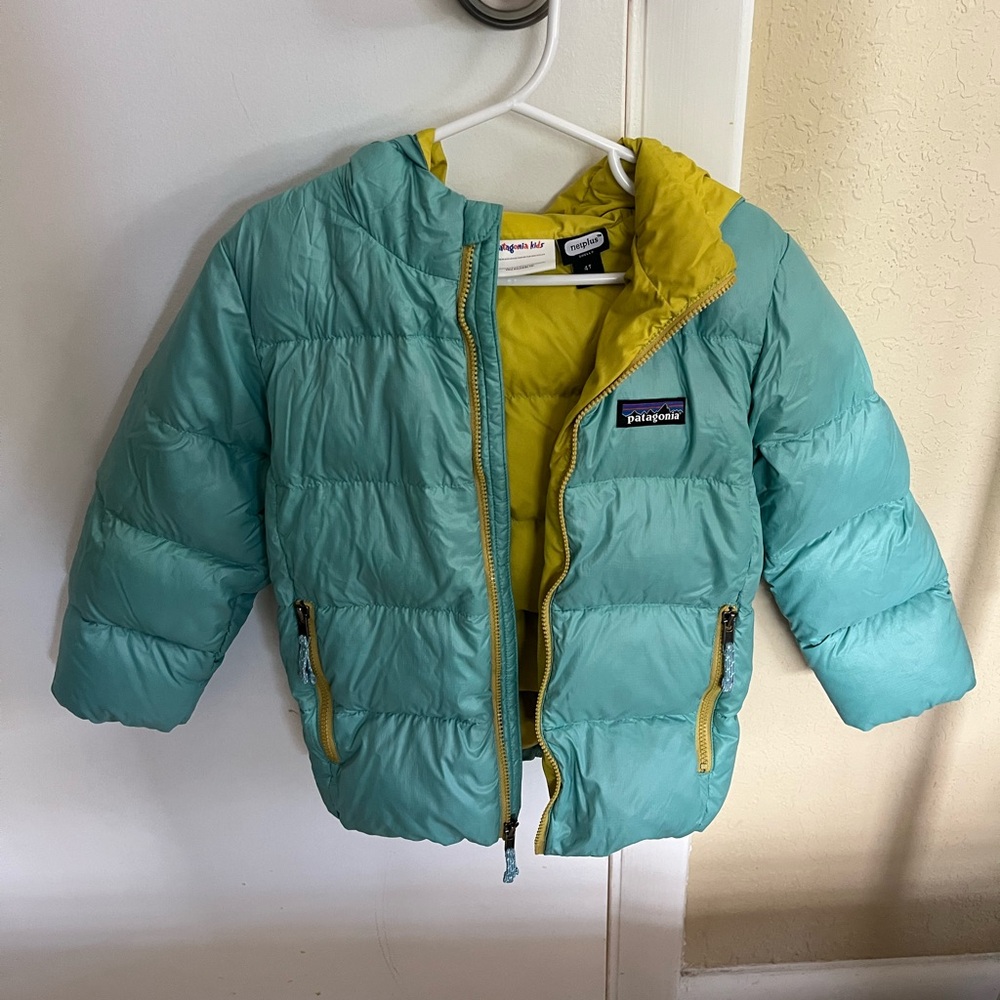 Patagonia Kids' Aqua and Yellow Puffer Jacket